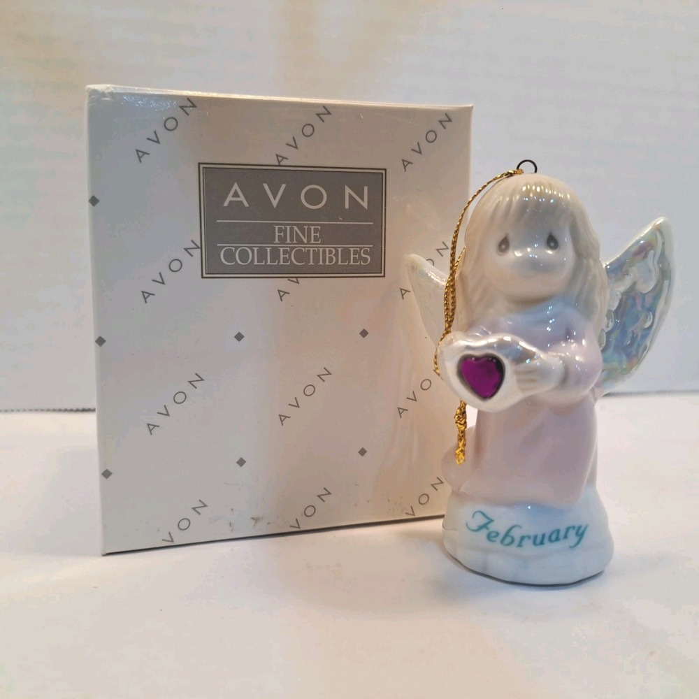 VTG Enesco Precious Moments February Birthstone Angel Ornament Porcelain